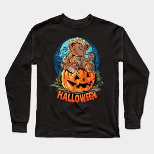 Cute halloween teddy bear with a knife sitting on Long Sleeve T-Shirt